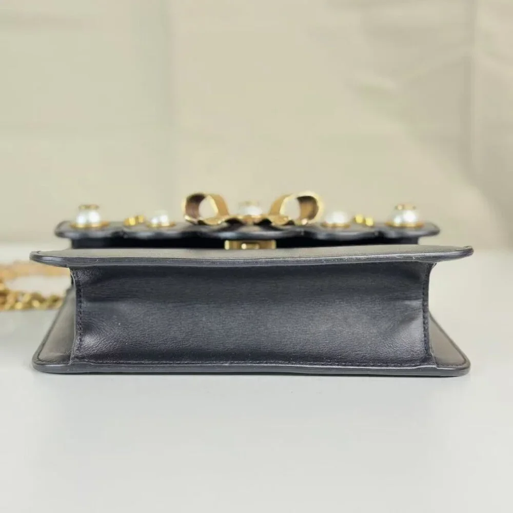 Gucci Black Pearly Peony Chain Shoulder Bag Leather - Picture 6 of 9